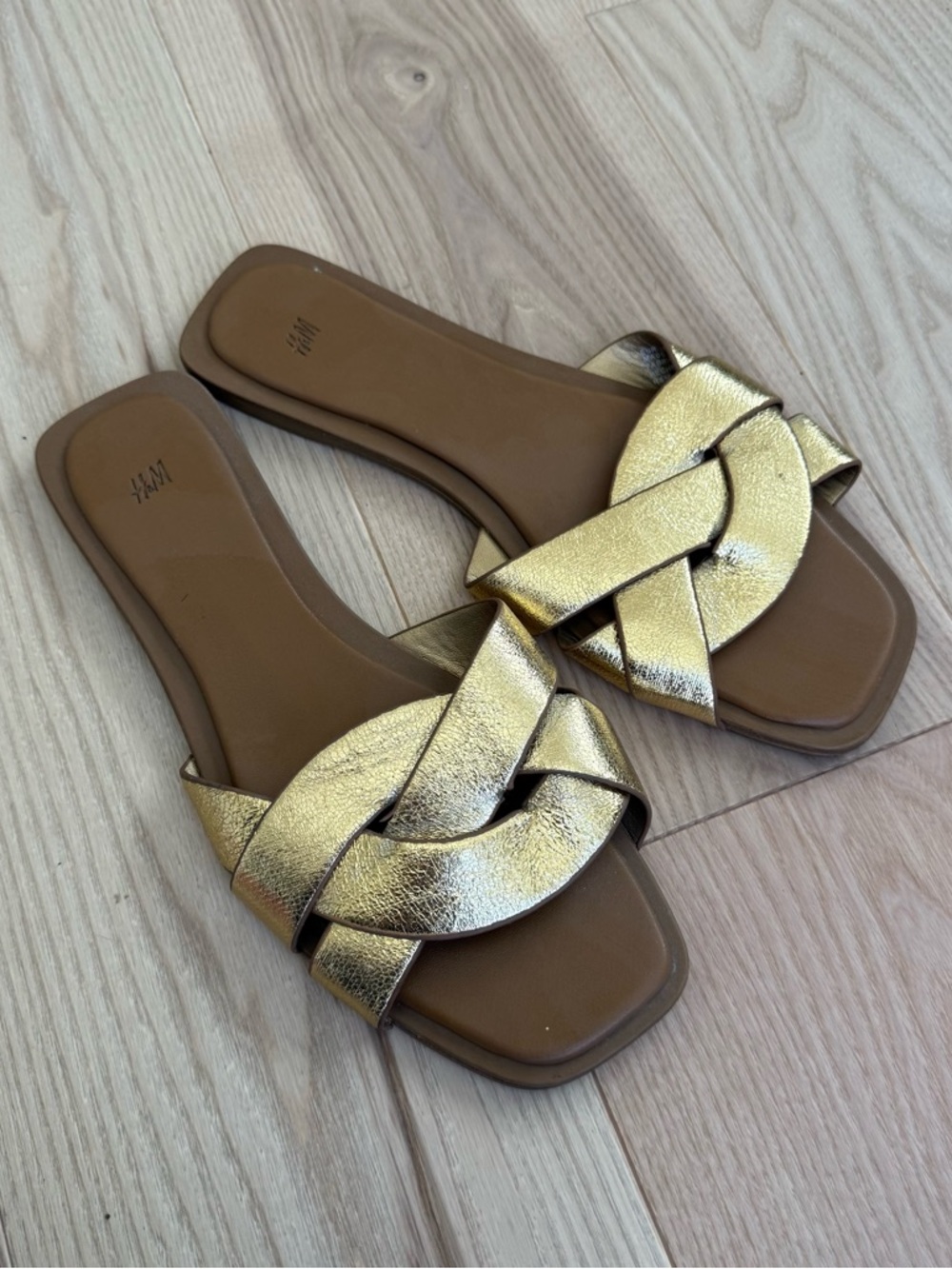 H&M Metallic Gold Braided Slide Sandals
